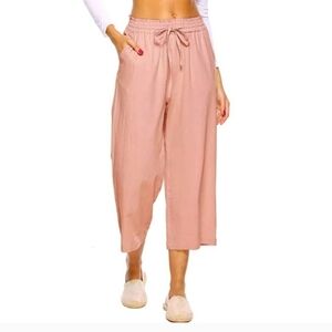 Gingerlily Australia Womens Pink Linen & Viscose Cropped Wide Leg Pants Size M